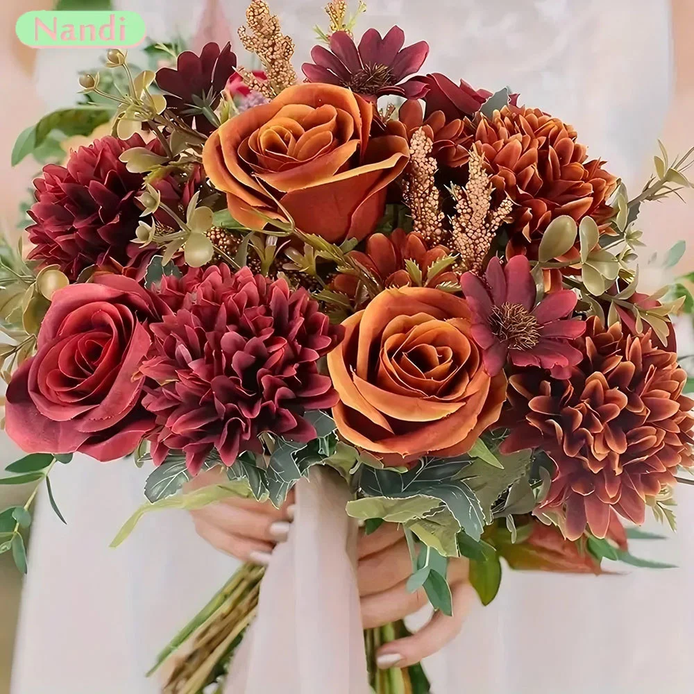 Künstlicher Rosen-Chrysanthemenstrauß mit 7 Gabeln, für Hochzeit, Zuhause, künstlicher Wohnzimmertisch, Hotellandschaftsdekoration, Schieß-Requisiten