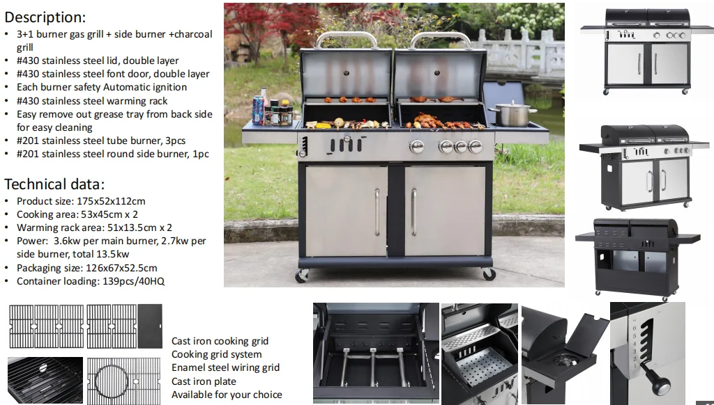Description Picture 3 of itemOutdoor Kitchen Cabinets Stainless Steel Combo Gas Grills Charcoal Grill Black Color