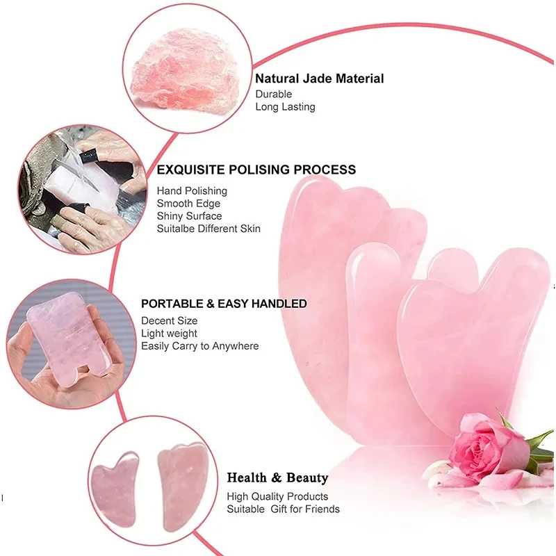 Gua Sha Board Natural Rose Quartz Gua Sha Jade Facial Beauty Scraping Massage Tools Firm Skin Care Face Gua Sha SPA Physical Therapy Massager