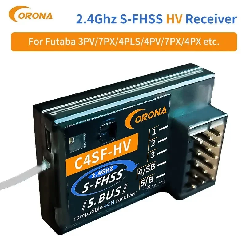 Récepteur C4SF-HV 4CH S-FHSS/FHSS pour drone de course, avec antennes déployées et câbles de servo.