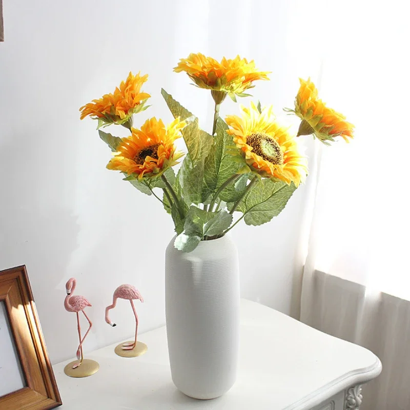 

92CM Artificial Sunflower 3-head Sunflower Flocking Rod Silk Flower Wedding Decoration Home Furnishings Artificial Flowers