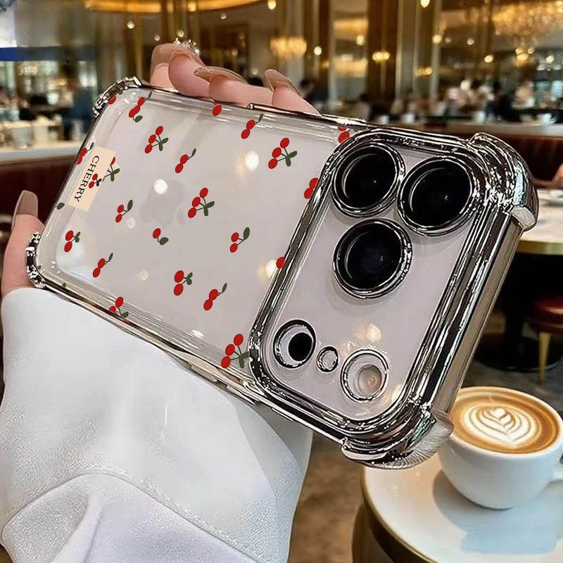 Red Cherry Shockproof Transparent Electroplated Phone Case