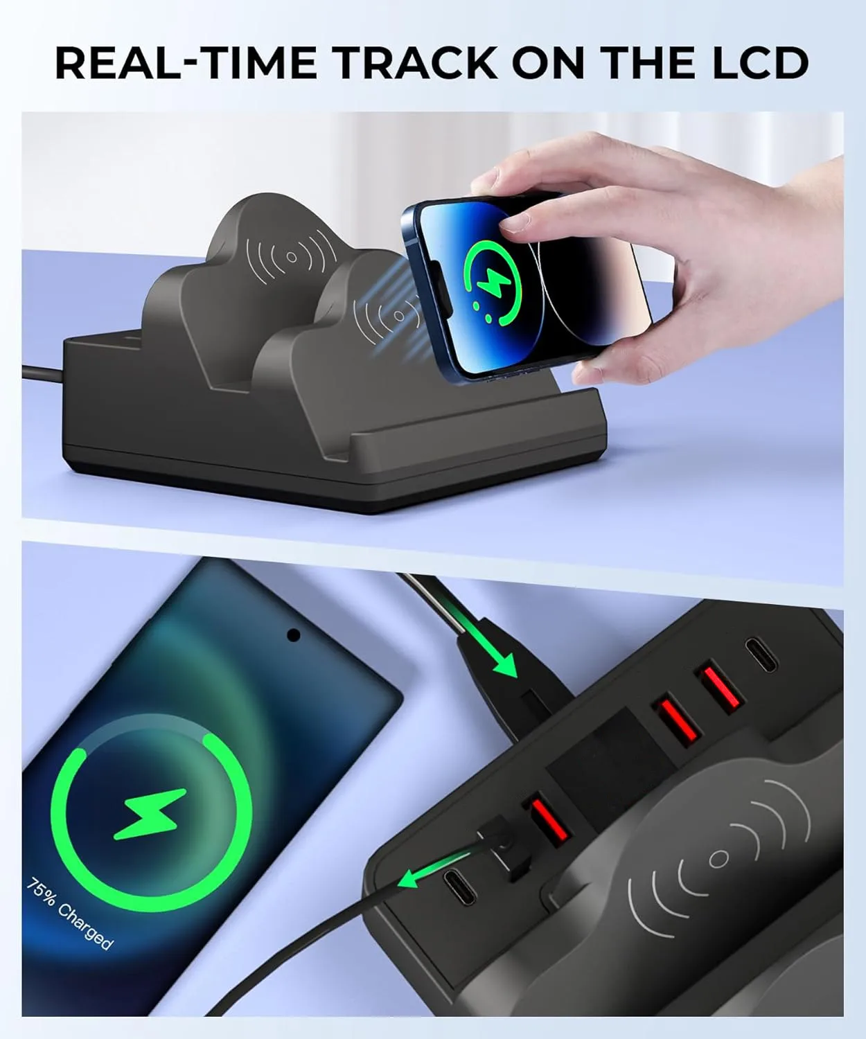 110W Charger Station Wireless Charging USB/PD 65W Ports 8 in 1 Fast Charging Pad for Airpods/Samsung/Xiaomi/iPhone16~12 Pro Max