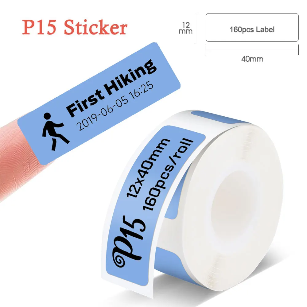 

1PK P15 Blue Label Tape Adhesive Sticker for P15 Mini Bluetooth Label Machine 12mm x 40mm P15 Label Printer Paper Waterproof