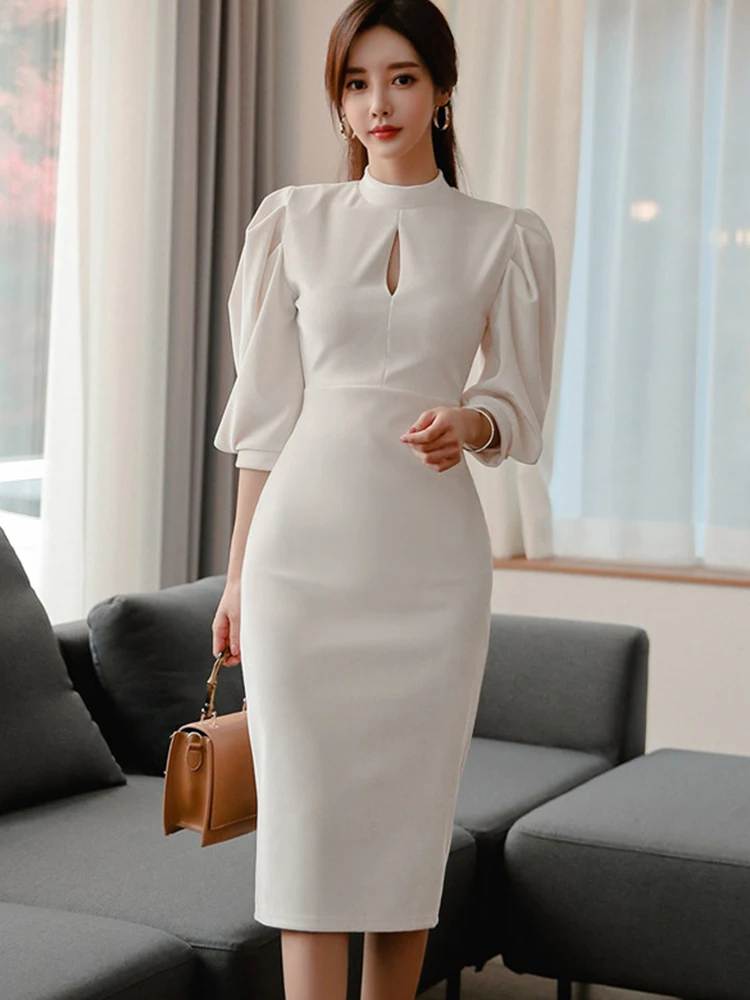 Amazon.com: Women Sexy V Neck Dresses Elegant Bodycon Long Sleeve Stretchy  Pencil Business Suiting Slim Fit (Black, S) : Clothing, Shoes & Jewelry