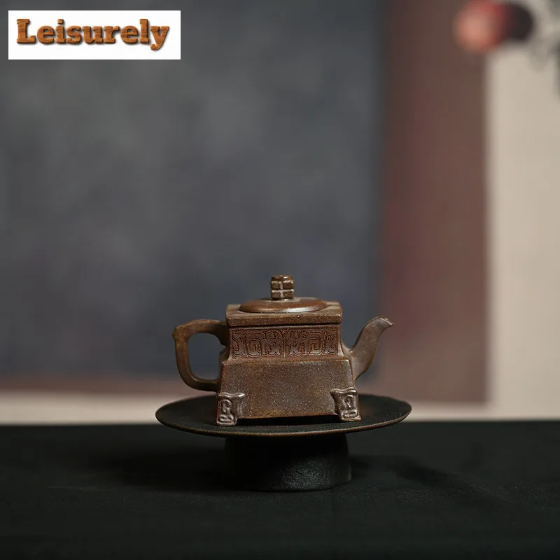 200ml Yixing Purple Clay Teapots Handmade Square Pot Raw Ore Wood-fired Porcelain Mud Tea Brewing Kettle With Infuser Zisha Tea
