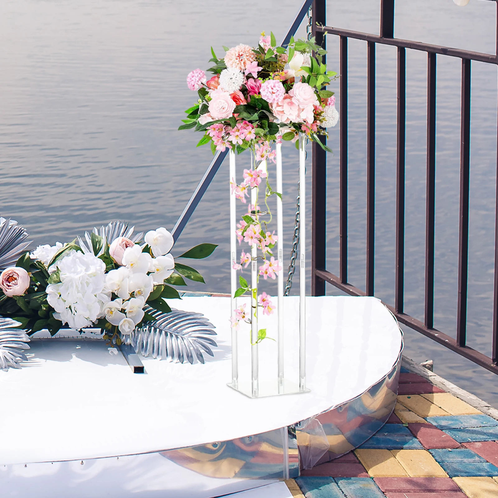 Centrotavola Con Fiori Artificiali In Seta - Composizione Con Rose Blu E Vasetto Di Vetro - Decorazione Da Interno