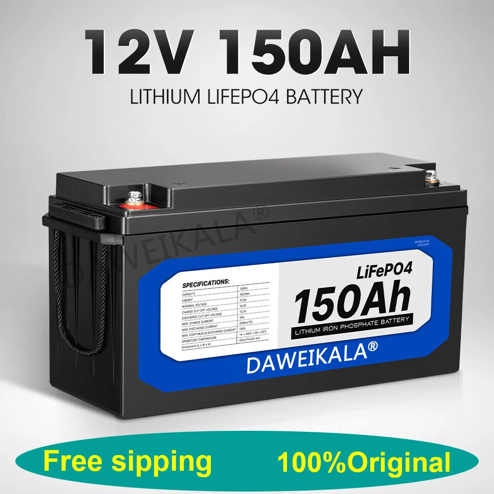

12V 150Ah LiFePO4 Battery Lithium Iron Phosphate Battery Built-in BMS for Solar Power System RV House Trolling Motor Tax Free