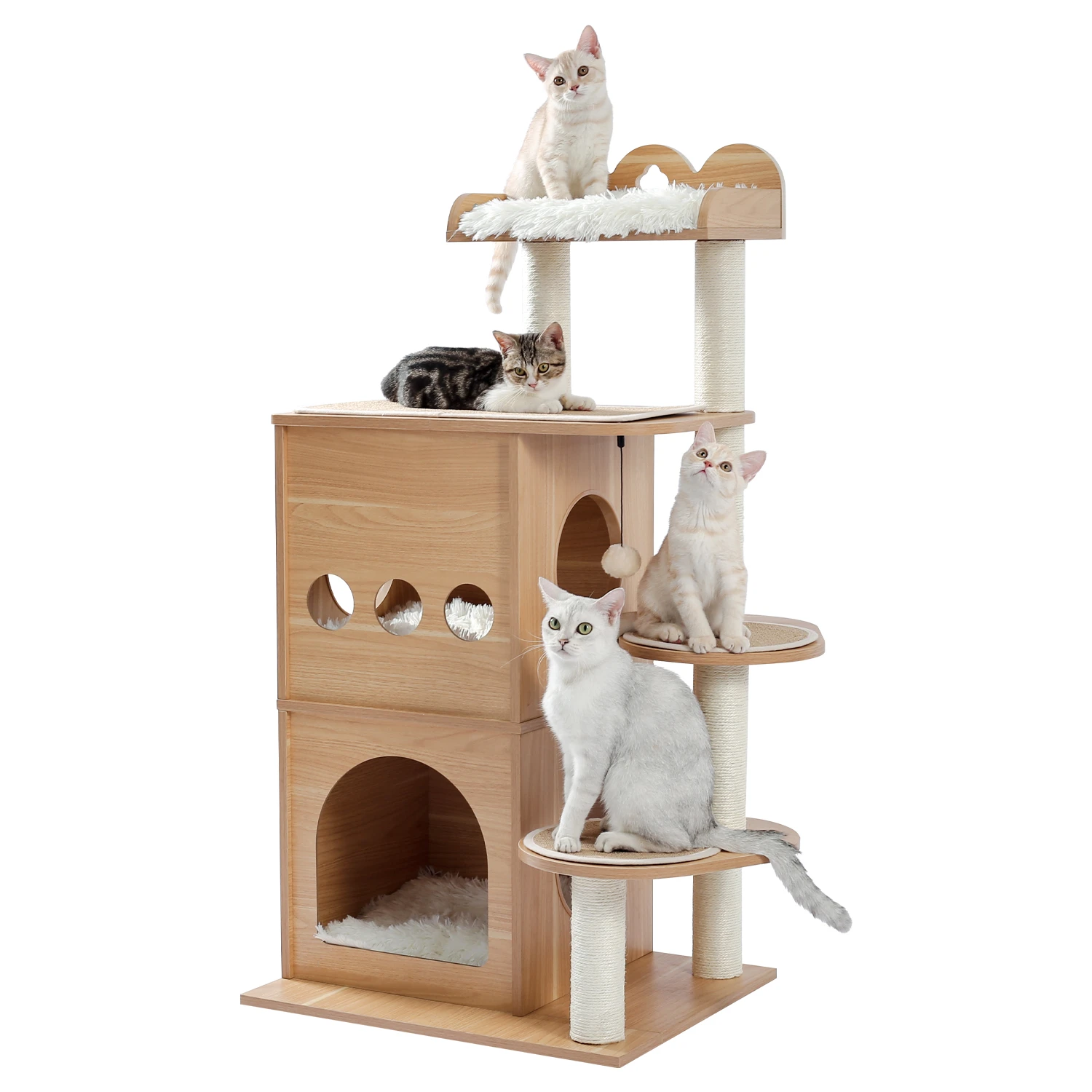 Modern Cat Tree Tower Wooden Multi Level Cat Scratcher Luxury Nest Cat  Climbing Frame Cozy Condo Deeper Version Dangling Balls| | - AliExpress
