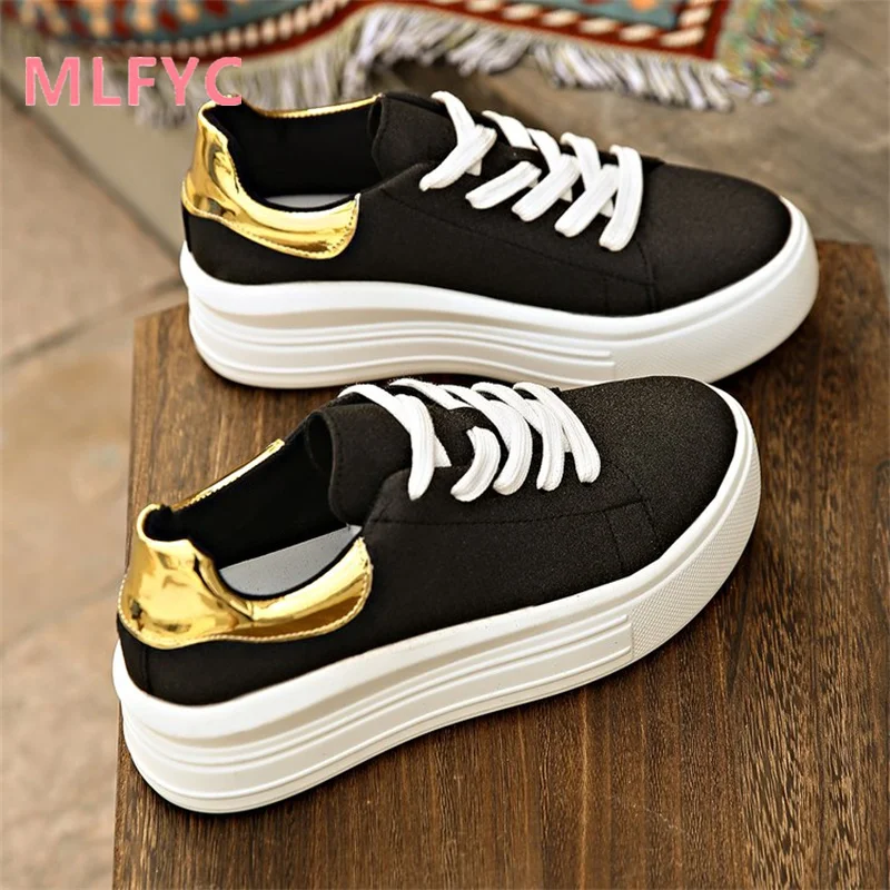 Spring and Autumn Fashion Casual Thick Sole Shoes New Fashion Women's Shoes Low Top Lace Up Flat Shoes Mujer