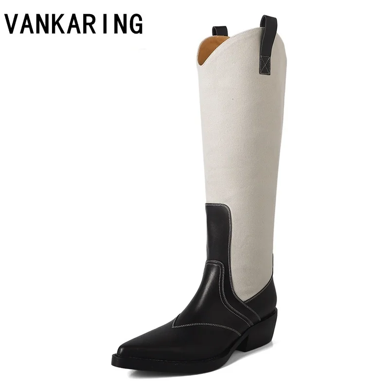 

thick high heels retro embroidery leather knee high boots woman warm autumn winter knight westren boots sexy boots shoes woman