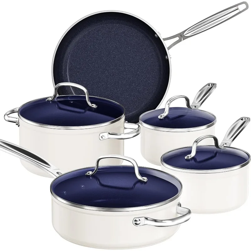 

9pc Cookware Set Healthy Duralon Blue Ceramic Nonstick Coated, Diamond Infused Scratch-Resistant, PFAS Free, Oven Safe