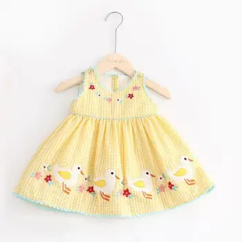 2026 Summer Baby Girl Sleeveless Dress Cute Bunny Duck Embroidery Gingham Princess Dress 0-4Y Girls Soft Casual Party Dress 1