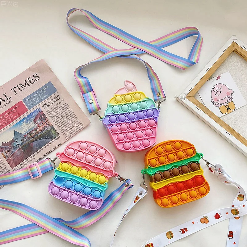 

Cute Pop Shoulder Bag Purse Bags Rainbow Hamburger Bag For Airpods 3 2 Pro USB Cable Keys Lipstick Storage Bags For Kids Adults