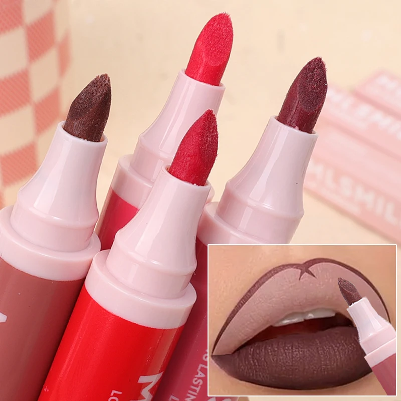 

Contour Velvet Lip Liner Pen Double-ended Sexy Red Brown Nude Lipstick Pencil Long Lasting Non Sticky Cup Lips Makeup Cosmetics