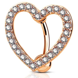 Elegant Stainless Steel Heart & Butterfly Navel Ring with CZ Accents (Heart RG)