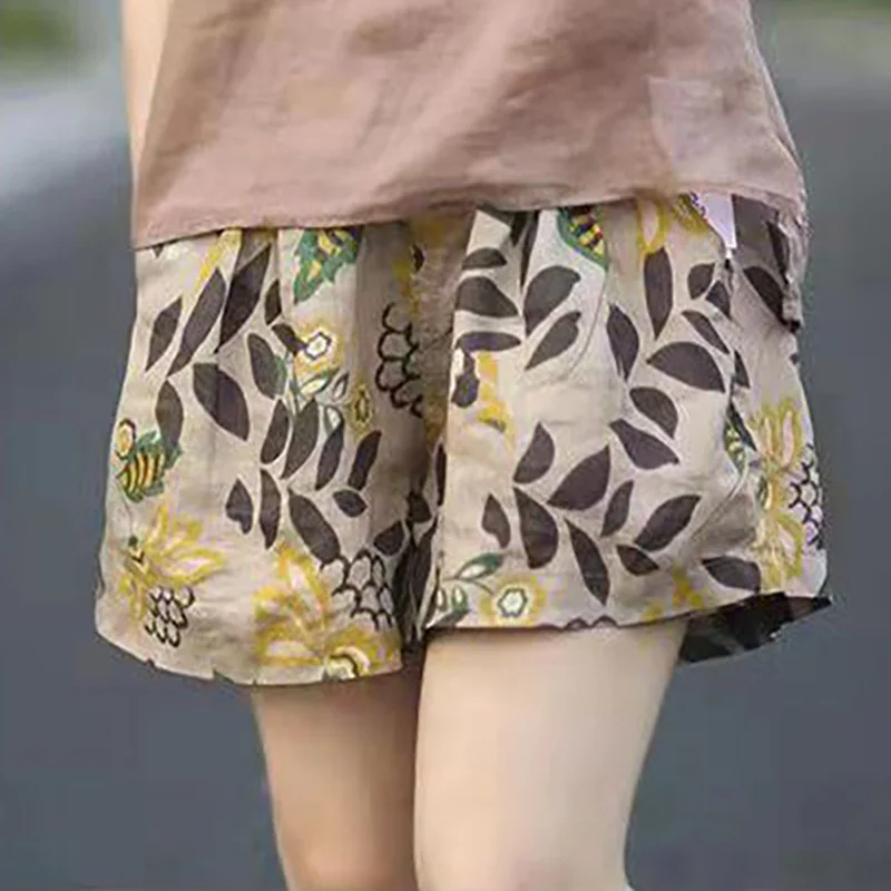 

Fashion Elastic Printed Pockets Floral Casual Shorts Women's Clothing 2024 Summer New Loose Commuter High Waist Shorts