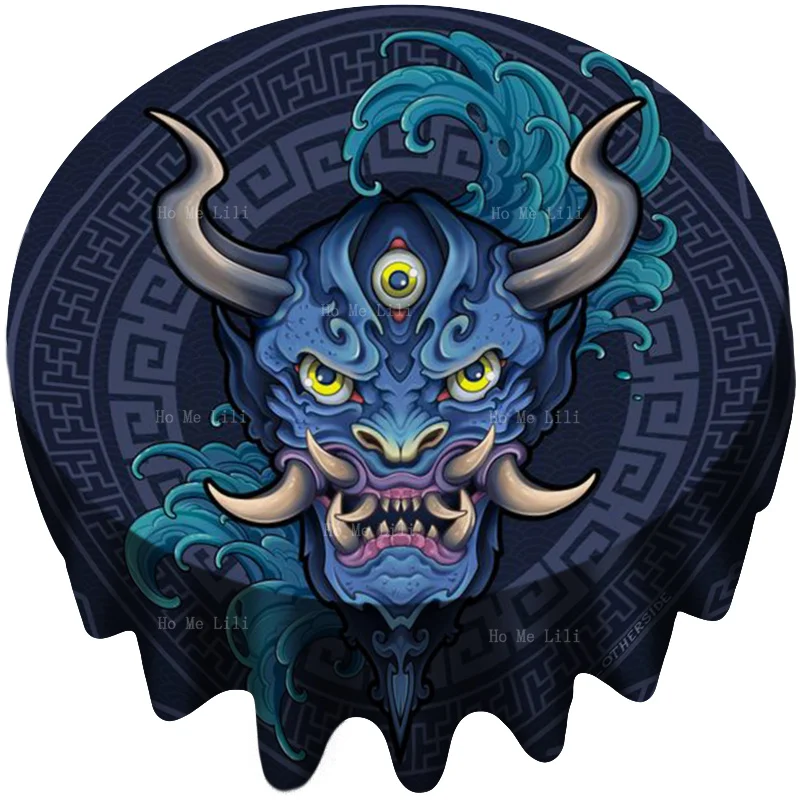

Blue Prajna Demonized Animal Character Ghost Mask Background Tablecloth By Ho Me Lili For Tabletop Decor