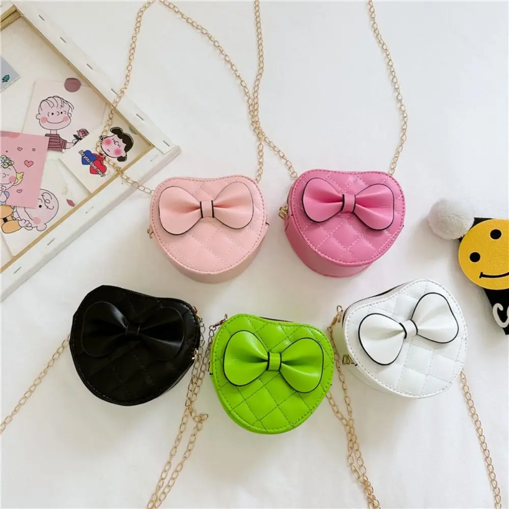

PU Leather Girls Crossbody Bag Fashion Heart Shape Bow Tie Messenger Bag Coin Pouch Women