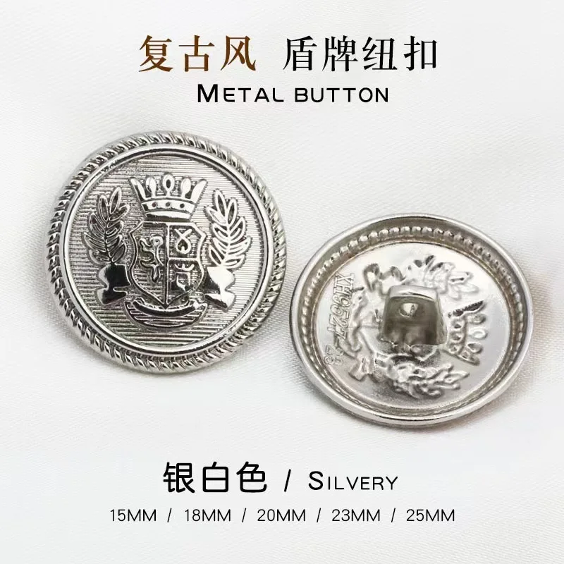 10PCS Retro Britischen Stil Uniform Metall Weizen Krone Knopf Gold Silber Akademie Schuluniform Knopf – Detail 12
