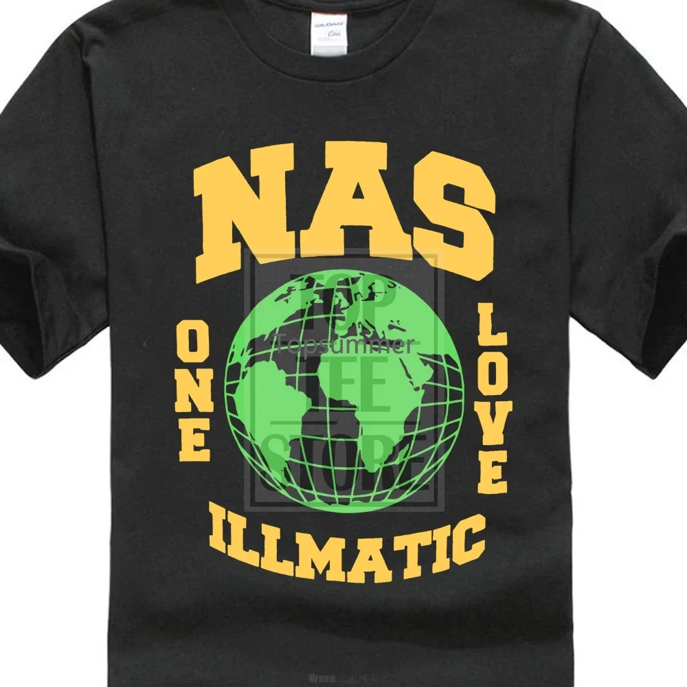 

Summer 2018 100% Cotton Original Nas Globe One Love Illmatic Navy Blue T Shirt New