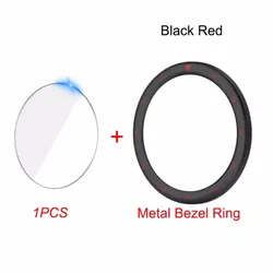 Sleek Metal Bezel Ring with Tempered Glass Protector for MI Watch S4 S4 eSIM (Black Red)