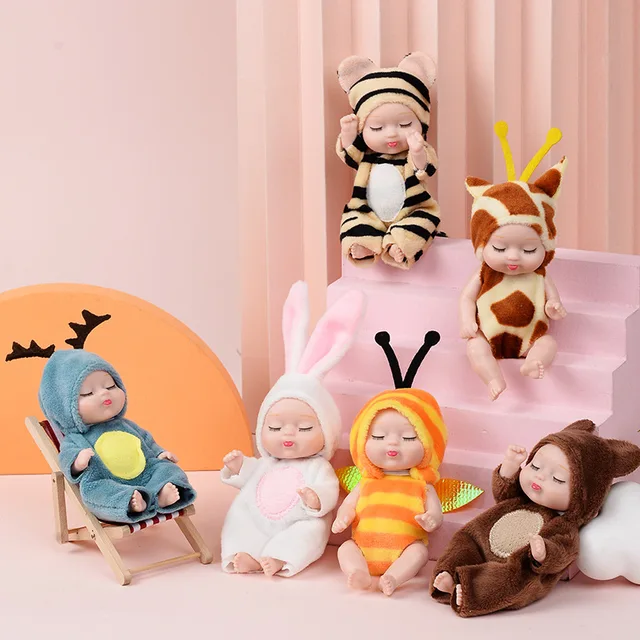 1PC Sleep Baby Doll Cute Animal Baby Doll 3.5inch Height Simulated for Children's Toy with Clothes Gift Dollhouse Accessories 1
