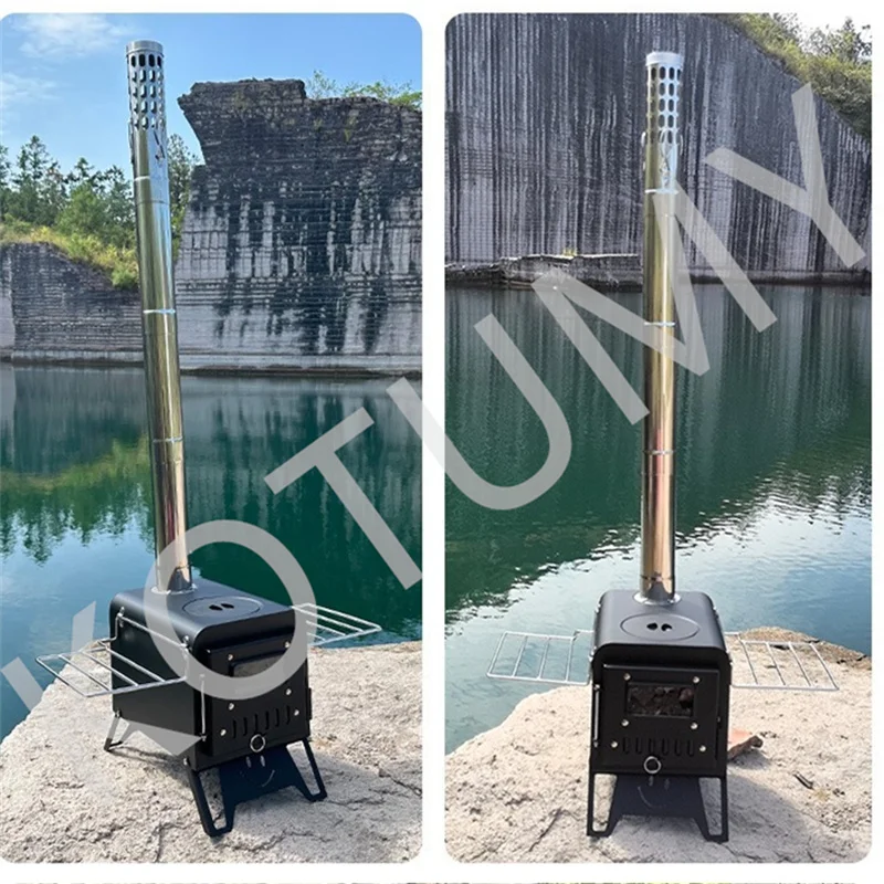 Portable Integrated Type Tent Wood Burning Stoves with Smoke Tube and Fire Hook Multi Functional Smoke-free Heating Stove