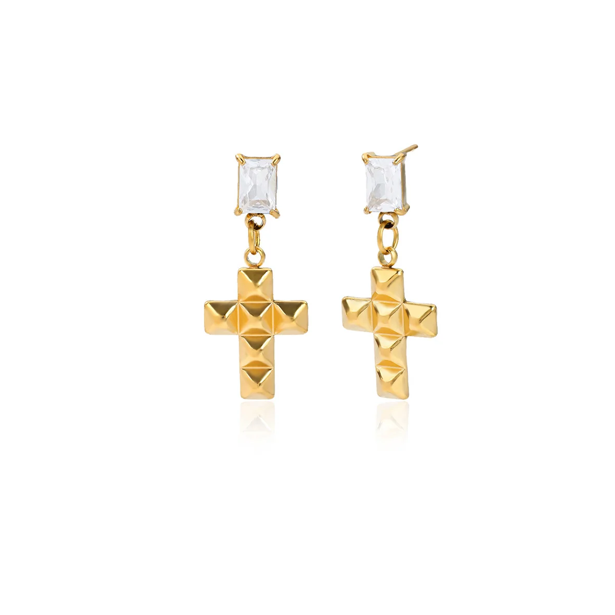 Stainless Steel Zircon Cross Stud Earrings Gold Color Anti Fading