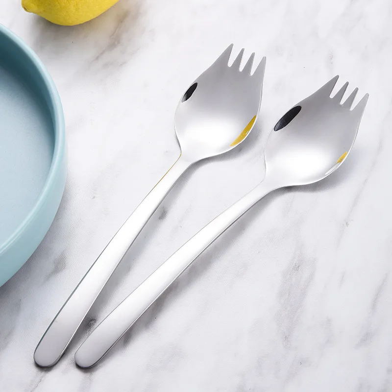 Stainless Steel Fruit Desser Fork Spoon Cutlery Integrated Pasta Steak Salad Tableware Long Handle Cake Food Scoup Kitchenware stainless steel forks