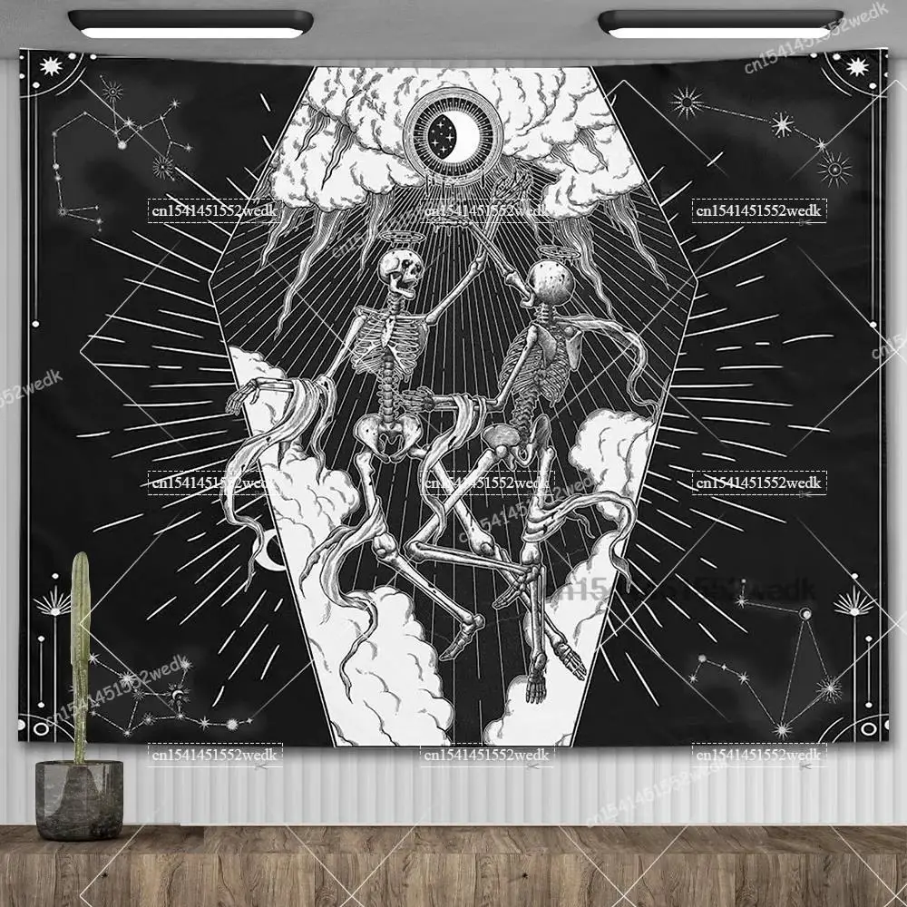 Skull Tapestry Evil Eye Black And White Skeleton Tapestries Wall Hanging Living Room Decor Hippie Trippy Tapestrys For Home 6