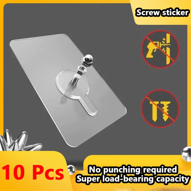 Autocollants à vis sans poinçon, crochet mural sans marquage, image Invisible sans trace, crochet de suspension pour cuisine et salle de bains, 10 pièces 1