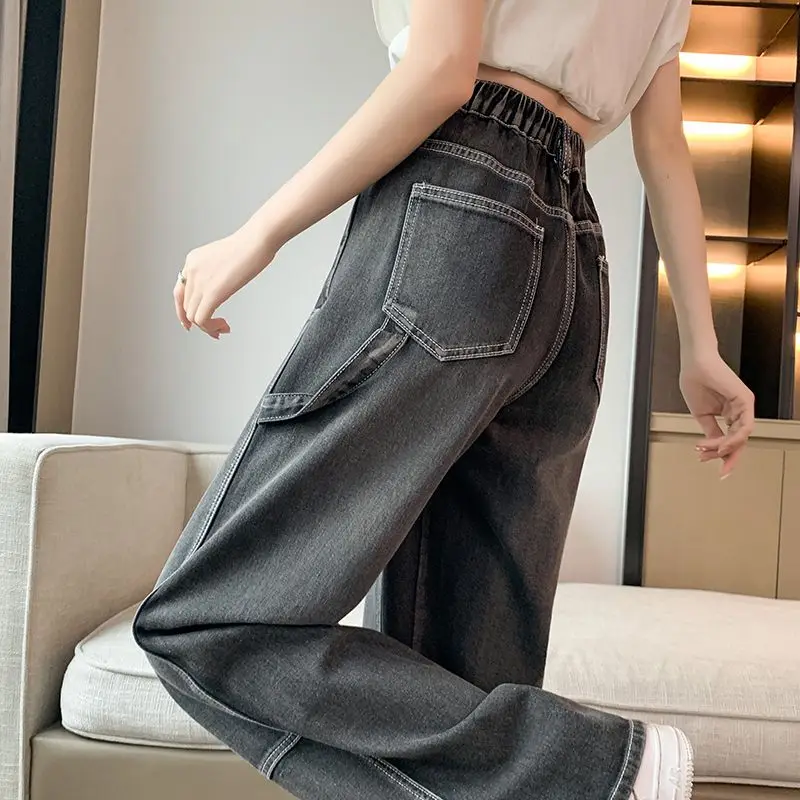 Women Jeans 2023 New Loose Large Size 90.00kg Wearable Thin Denim Trousers Fashion Casual High Waist Slimming Straight Pants