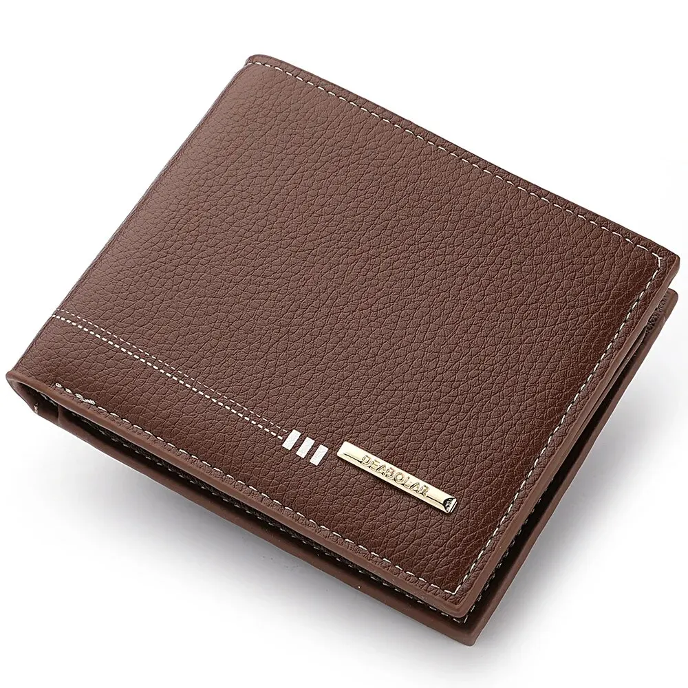 Elegant Men's Lychee Pattern Leather Wallet with Zipper Coin Pocket