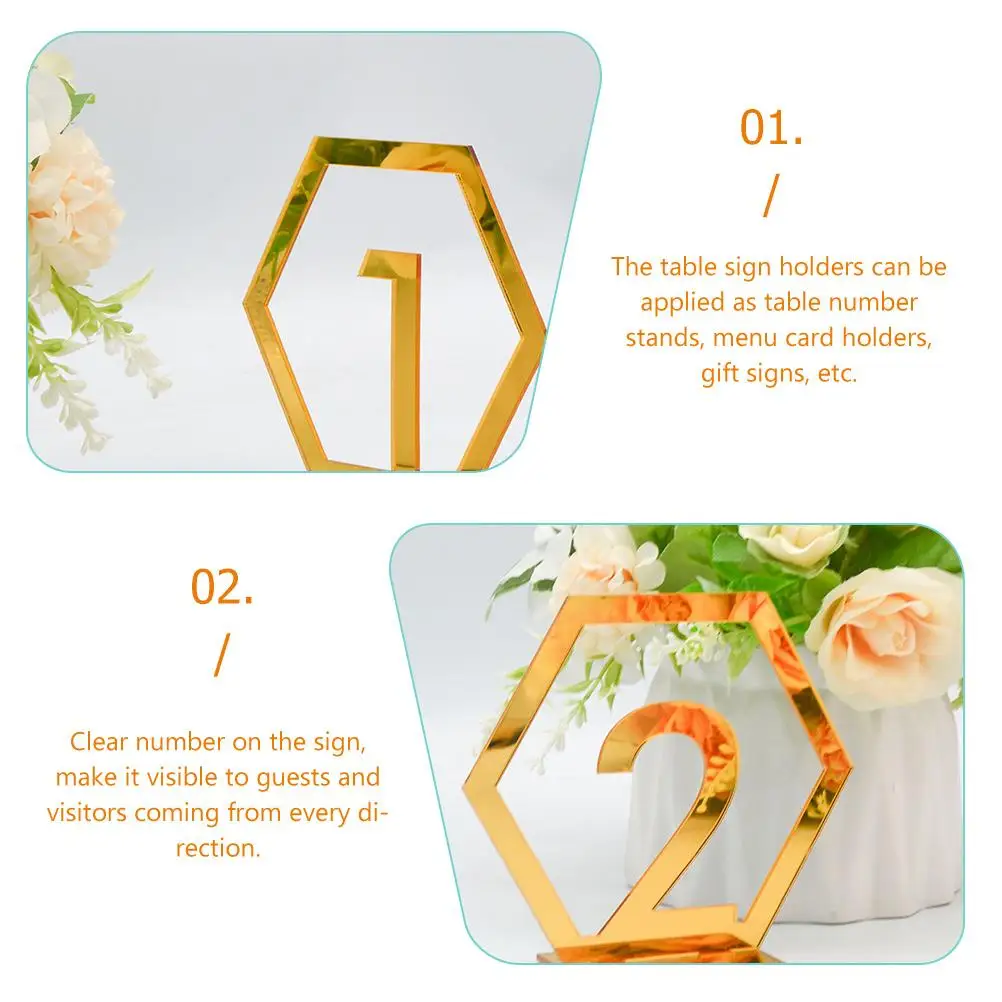 10Pcs Table Number Plates Digital Signage Wedding Reception Banquet Menu Card Holders Golden Clear Numbers Festive Party