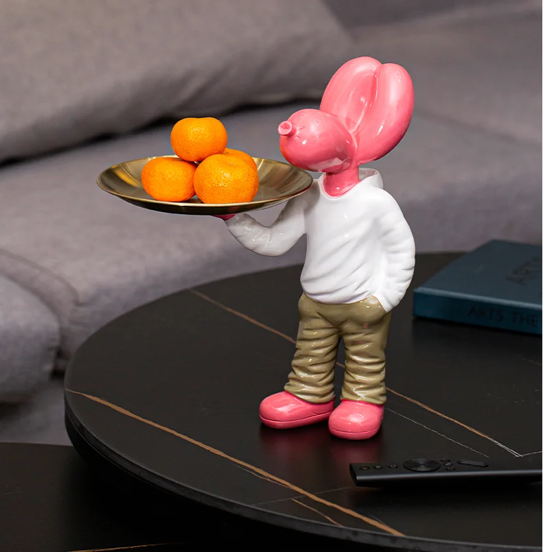

Creative Balloon Dog Cartoon Animals Statue Sculpture Living Room Storage Tray Resin Decoration Modern Home Decor Accessories