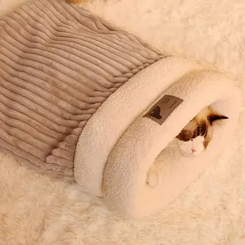 Cat Sleeping Bag Semi-Enclosed Pet Sleeping Bed Three-Layer Dog Bed For Camping Warming Pad Sack Comfortable For Cats Small Dog 5