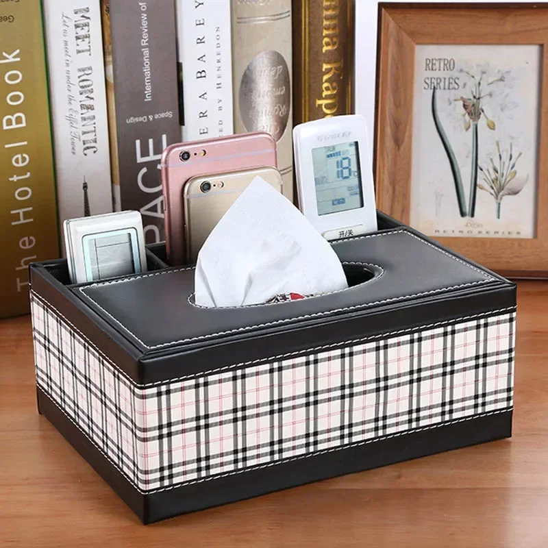 Leather Tissue Box Cover Desk Makeup Cosmetic Organizer Remote Controller Phone Holder Home Office Tissue Paper Napkin Holde 4