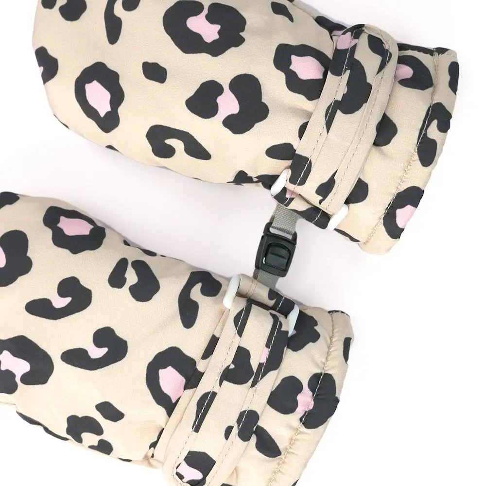 Cute Waterproof Children Skiing Gloves Windproof Warm Winter Warm Gloves Leopard Print Mittens for Girls Boys