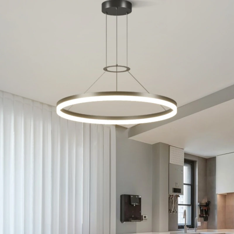 Modern Minimalist Led Pendant Lamp For Living Room Bedroom Dining Kitchen Black Ring Hanging Ceiling Chandelier Lighting Fixture