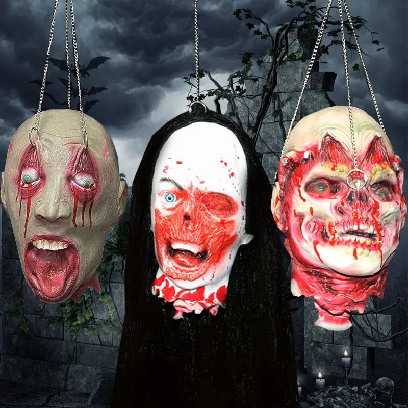 

Halloween Latex Corpse Beheaded Ghost Head Simulation Horror Hanging Severed Head Pendant Haunted House Party Decoration Props