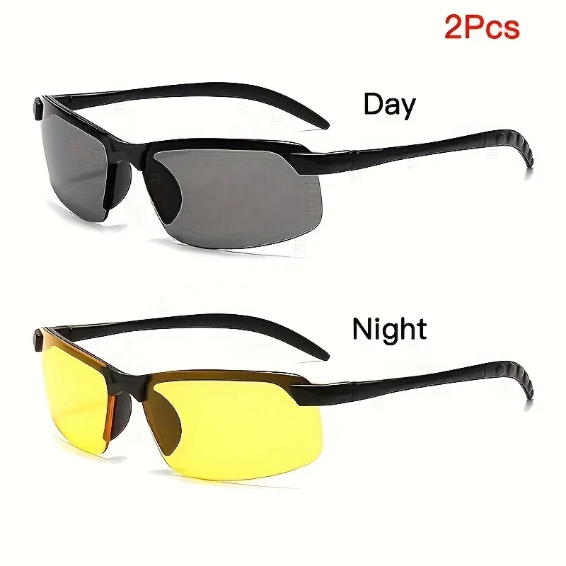 Night Vision Sunglasses Driving Glasses 2PCS Pro Night Vision Driving Glasses Enhanced Visibility Semi-Rimless Design UV400 Protective Comfort for Night Driving
