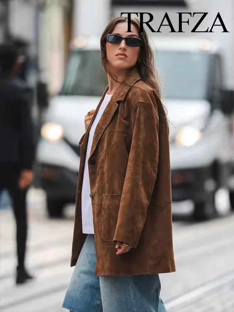 2025 Autumn New Long Jackets For Women Lapel Long Sleeve Single-Breasted Jacket Coat Vintage Loose Lady Outerwears Street