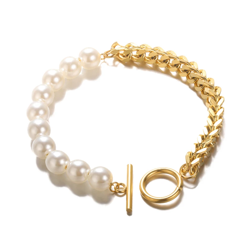 Half Pearl Half Chain Stainless Steel Bracelet