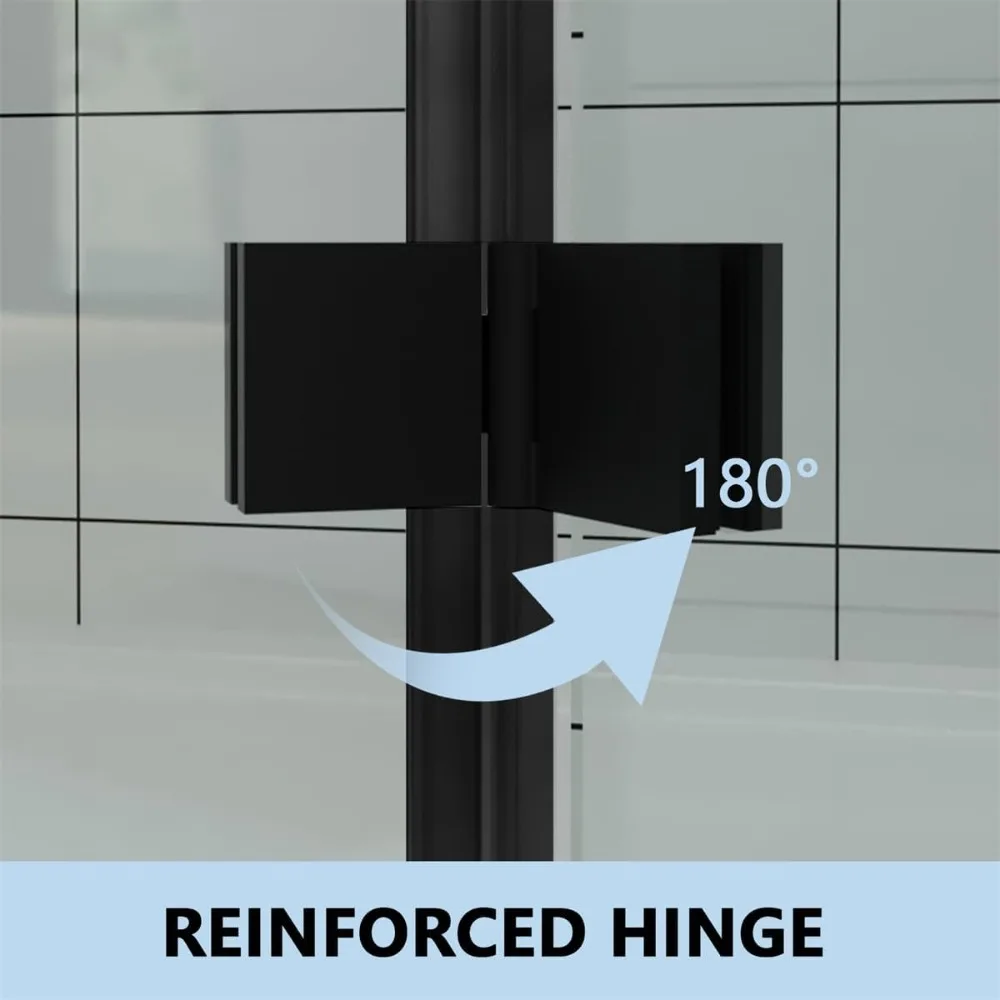 Bifold Frameless Glass Shower Door,Fold Clear Glass Shower Panel Pivot Swing Shower Doors,Matte Black Finish 3