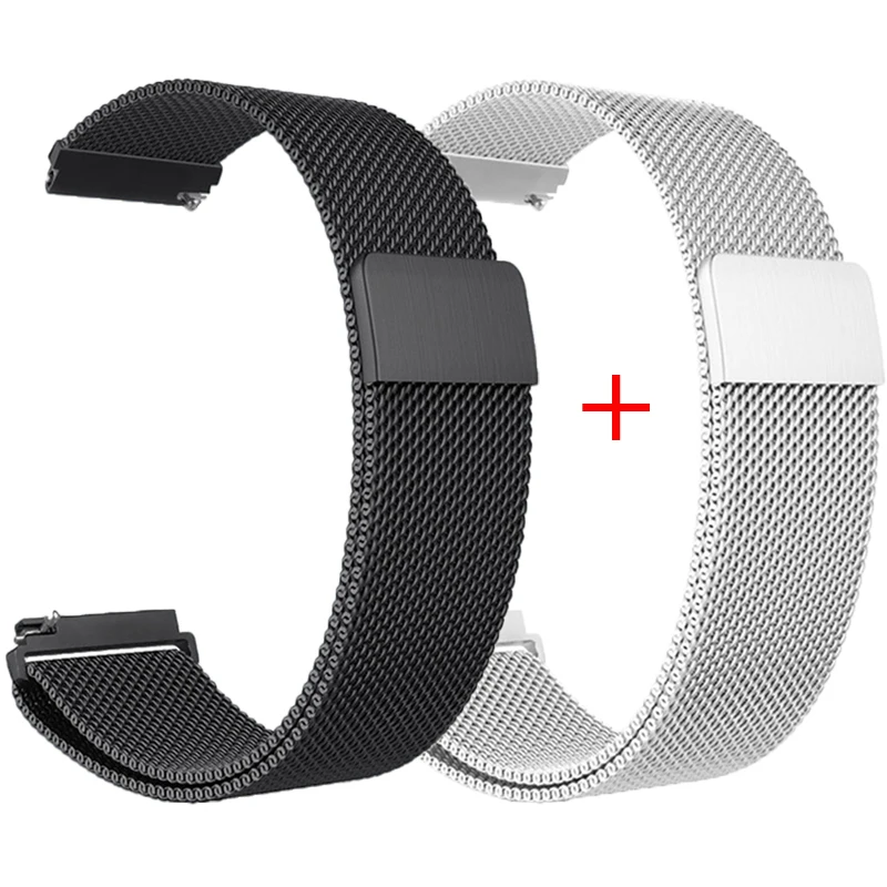 Premium Milanese Magnetic Loop Bracelet Set - 2 Pack, 18mm/20mm/22mm, Color 2 Band