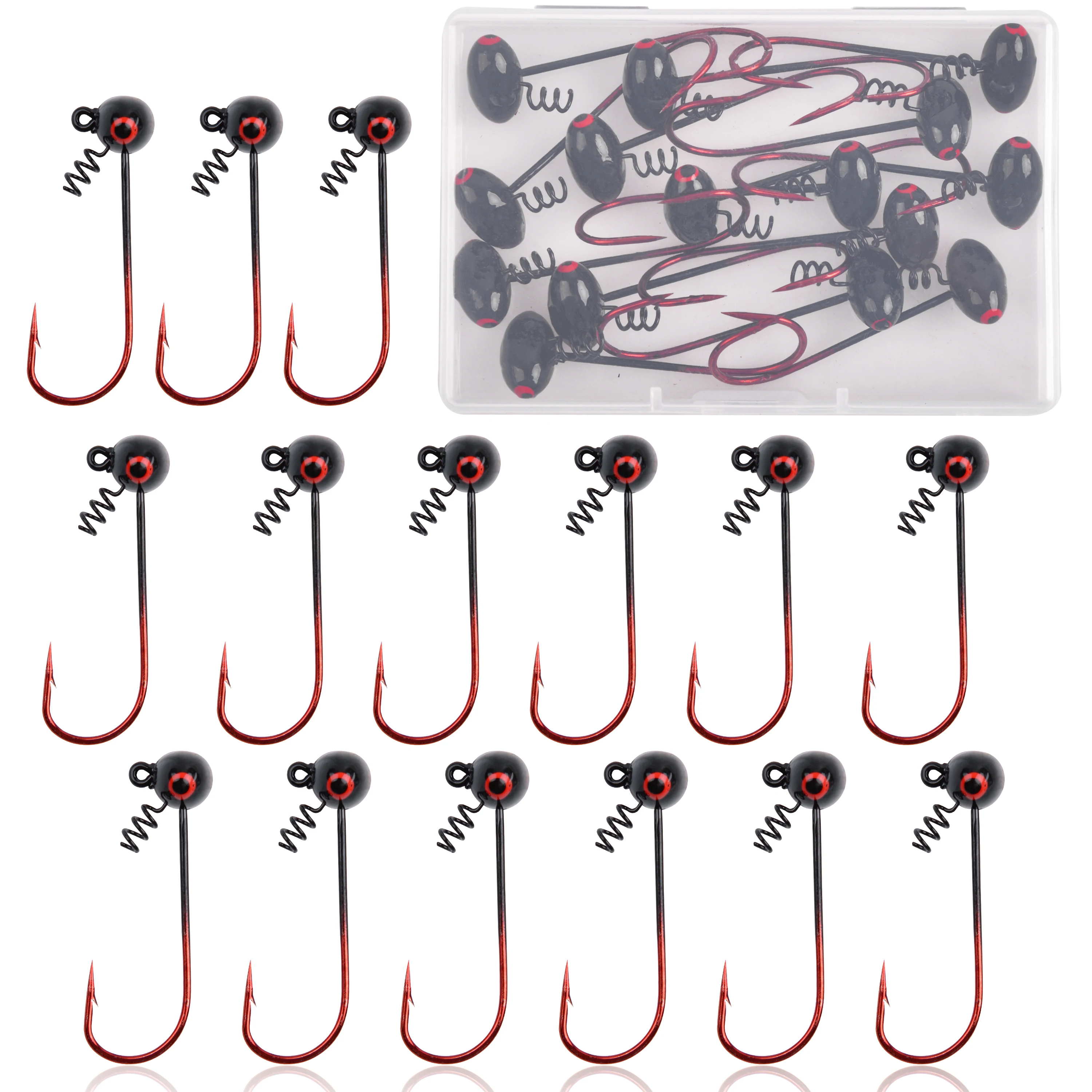 15PCS Shakey Head Jig Hooks Bass Jig Head Wobble Head Jig with Screw Lock Barbed Hook for Bass Fishing