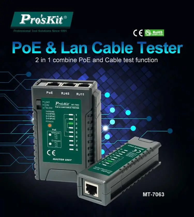 

Pro'sKit MT-7063 Multi-Functional Network Line Instrument Testing Video Monitoring Network POE And LAN Line Test Check Tools