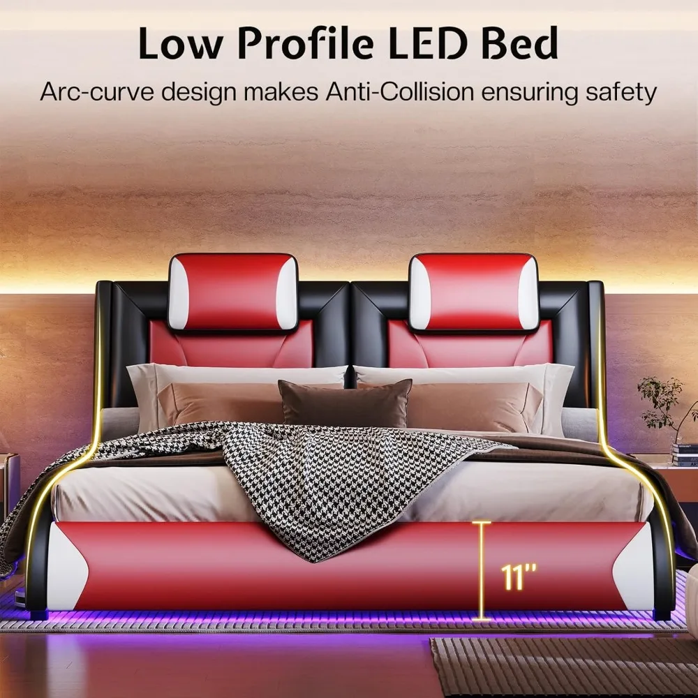 LED Queen Faux Leather Bed 5