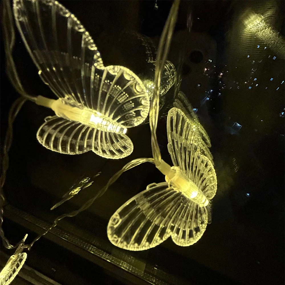 LED String Lights 2M Butterfly Lamp Yard Light for New Year Decorations and Outdoor Lighting Batteries Not Included